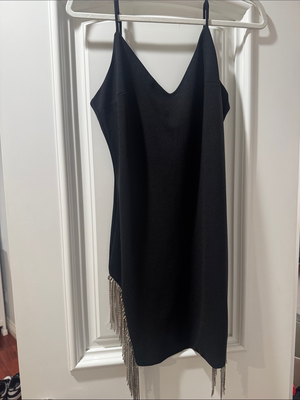Black Slip Dress with Chain Fringe